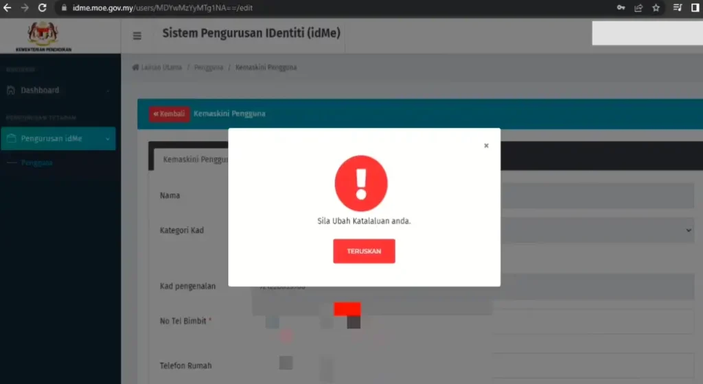 Proses Log Masuk dan Pendaftaran MOE IDME