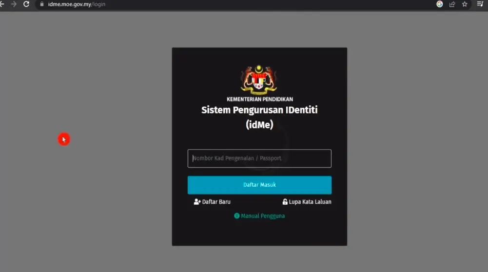 Proses Log Masuk dan Pendaftaran MOE IDME